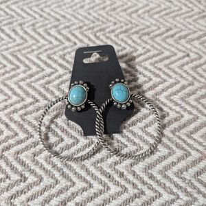 Vintage Silver and Turquoise Hoop Earrings